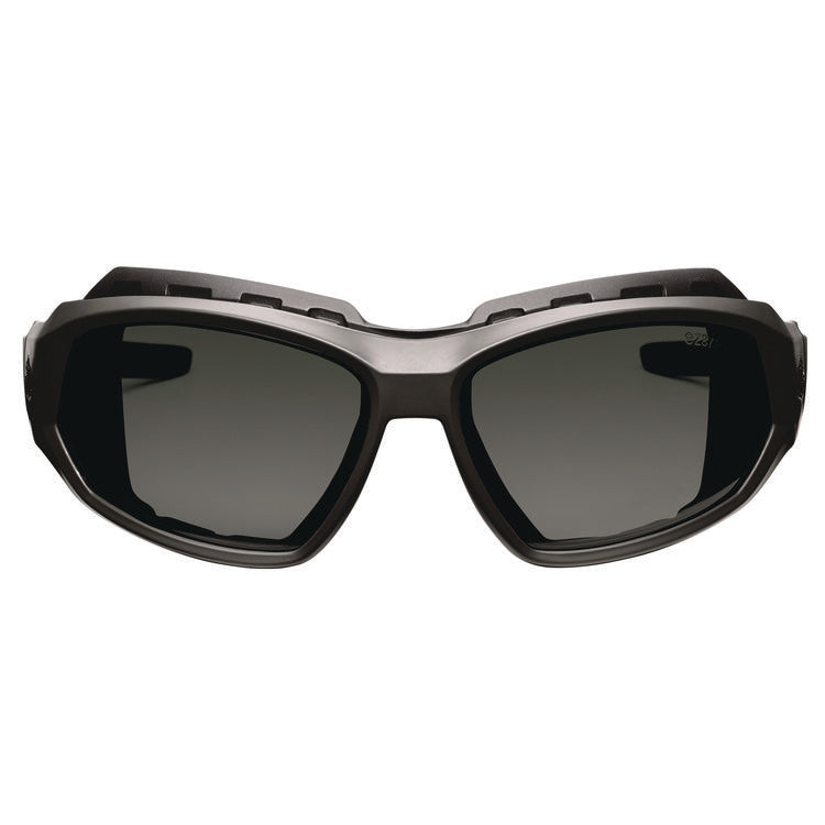 Skullerz LOKI Anti-Scratch/Anti-Fog Convertible Safety Spoggles with Strap, Matte Black Frame, Smoke Polycarbonate Lens
