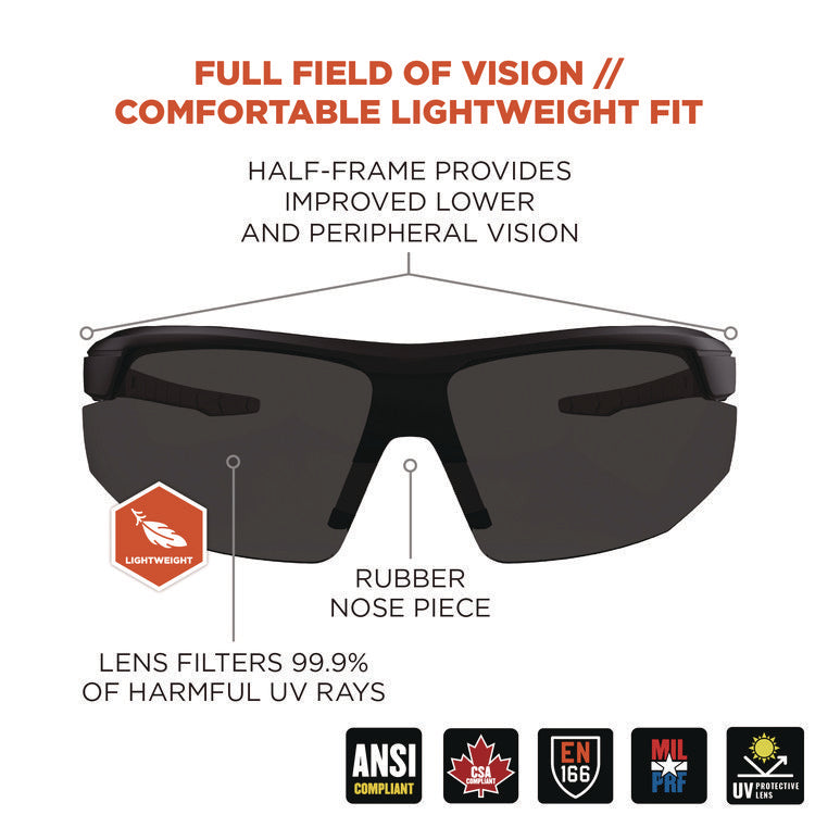 Skullerz SKOLL Anti-Scratch/Anti-Fog Safety Glasses, Matte Black Nylon Impact Frame, Smoke Polycarbonate Lens