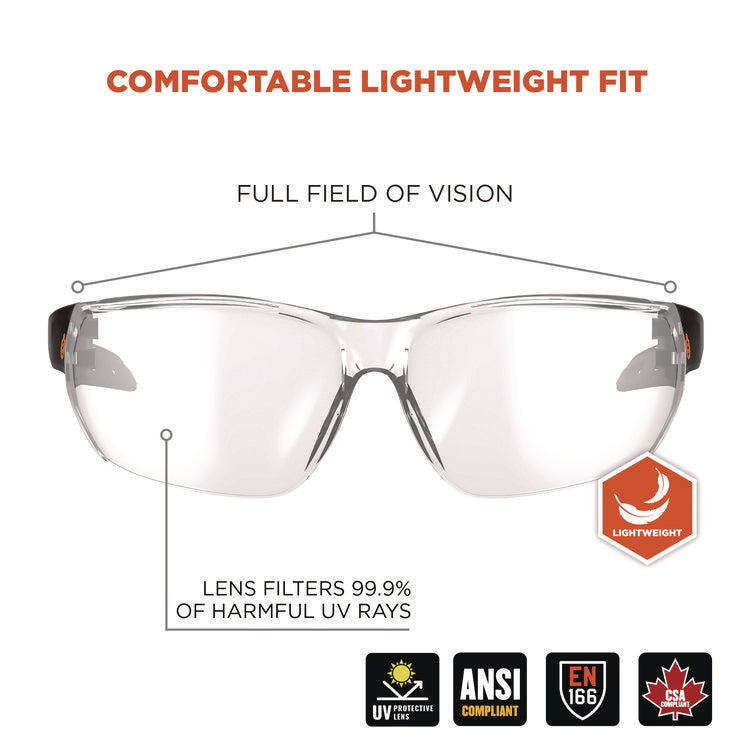 Skullerz VALI Anti-Scratch/Enhanced Anti-Fog Safety Glasses, Matte Black Frameless, Clear Polycarbonate Lens