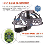 Skullerz 8966 Class C Lightweight Cap-Style Hard Hat, Adjustable Venting, 6-Point Rachet Suspension, Lime