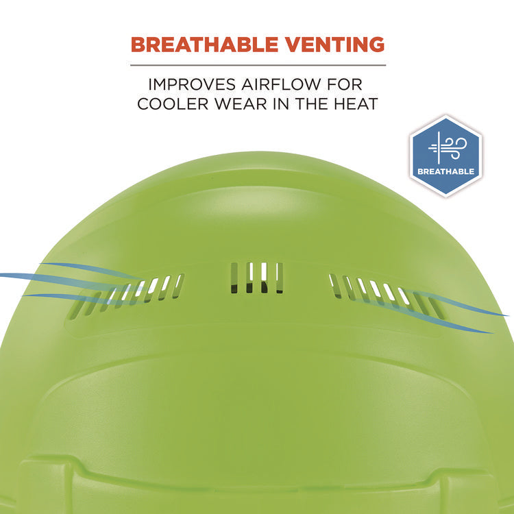 Skullerz 8968 Class C Lightweight Full Brim Hard Hat, Adjustable Venting, 6-Point Rachet Suspension, Lime