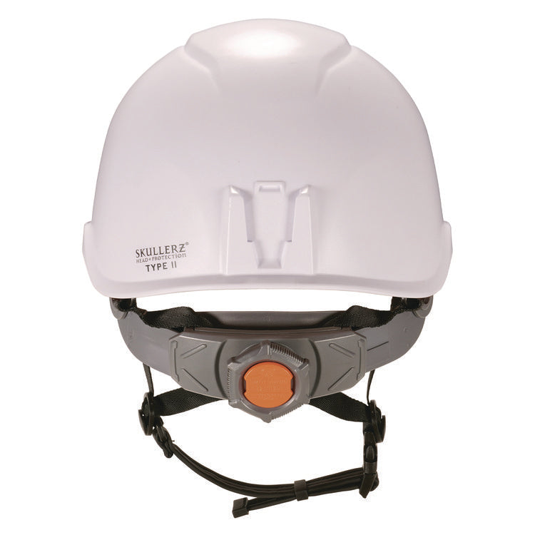 Skullerz 8976LED Class E Safety Helmet with LED Light, 6-Point Rachet Suspension, White