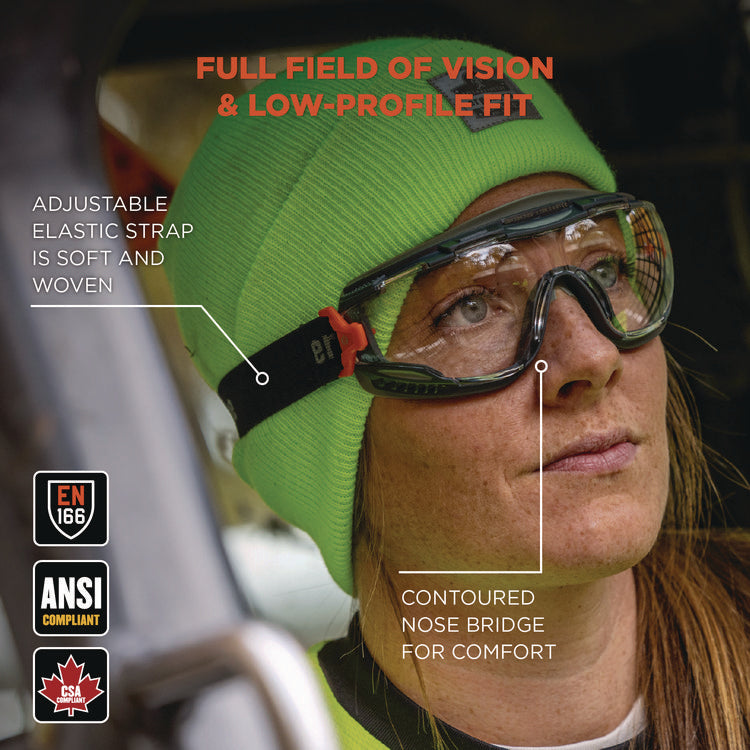 Skullerz ARKYN Anti-Scratch and Enhanced Anti-Fog Safety Goggles with Elastic Strap, Clear