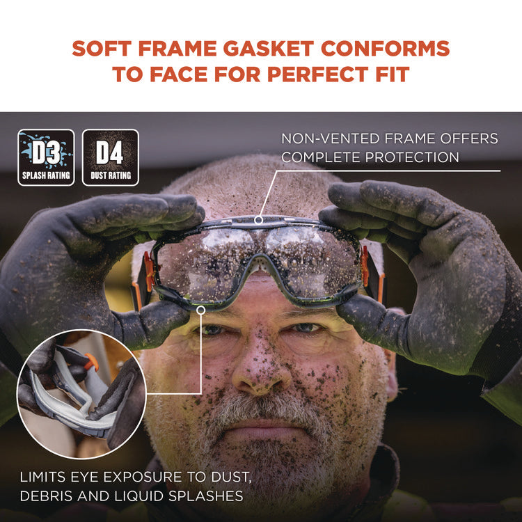Skullerz ARKYN Anti-Scratch and Enhanced Anti-Fog Safety Goggles with Elastic Strap, Clear