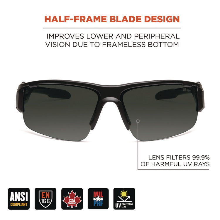 Skullerz DAGR Anti-Scratch and Enhanced Anti-Fog Safety Glasses, Black Nylon Impact Frame, Smoke Polycarbonate Lens