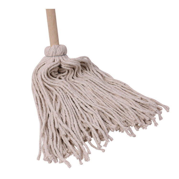 Handle/Deck Mops, #20 White Cotton Head, 54" Natural Wood Handle