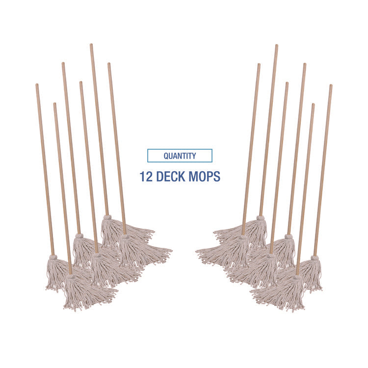 Handle/Deck Mops, #20 White Cotton Head, 54" Natural Wood Handle
