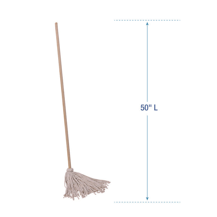 Cotton Deck Mop, #16 White Cotton Head, 50" Wood Handle, 12/Carton