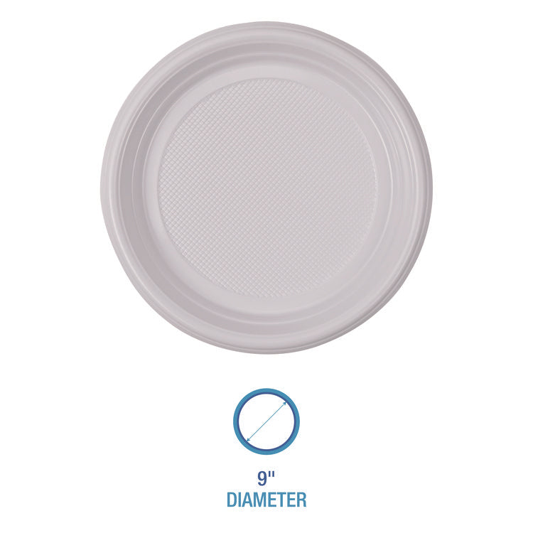 Hi-Impact Plastic Dinnerware, Plate, 9" Dia, White, 500/carton