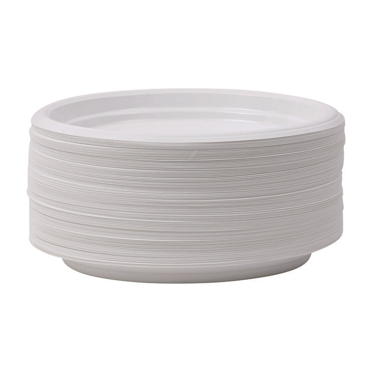 Hi-Impact Plastic Dinnerware, Plate, 9" Dia, White, 500/carton