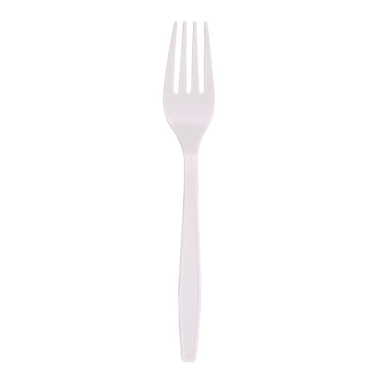 Heavyweight Polypropylene Cutlery, Fork, Plastic, White, 1,000/Carton