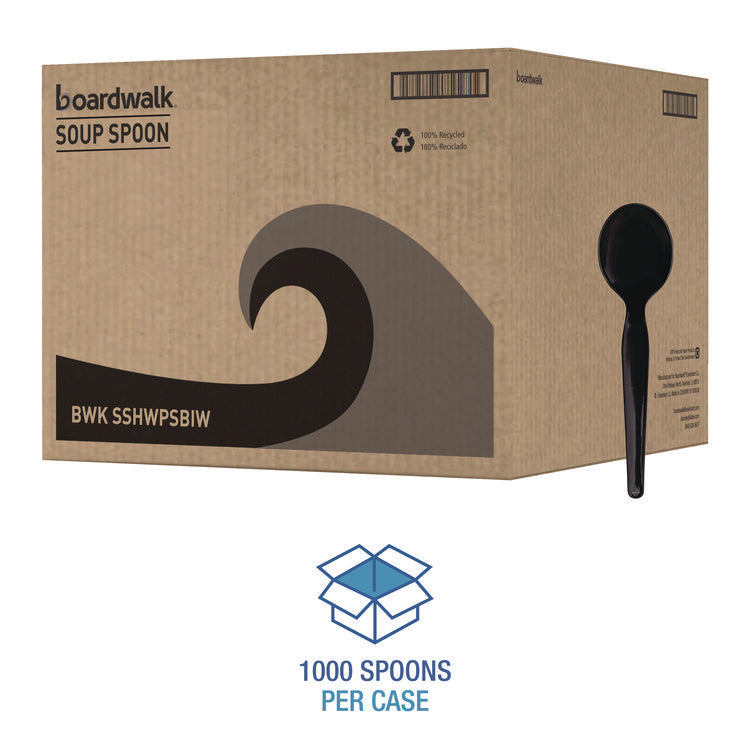 Heavyweight Wrapped Polystyrene Cutlery, Soup Spoon, Plastic, Black, 1,000/Carton