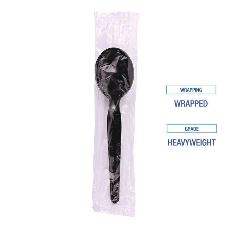 Heavyweight Wrapped Polystyrene Cutlery, Soup Spoon, Plastic, Black, 1,000/Carton