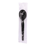 Heavyweight Wrapped Polystyrene Cutlery, Soup Spoon, Plastic, Black, 1,000/Carton