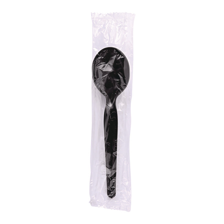 Heavyweight Wrapped Polystyrene Cutlery, Soup Spoon, Plastic, Black, 1,000/Carton