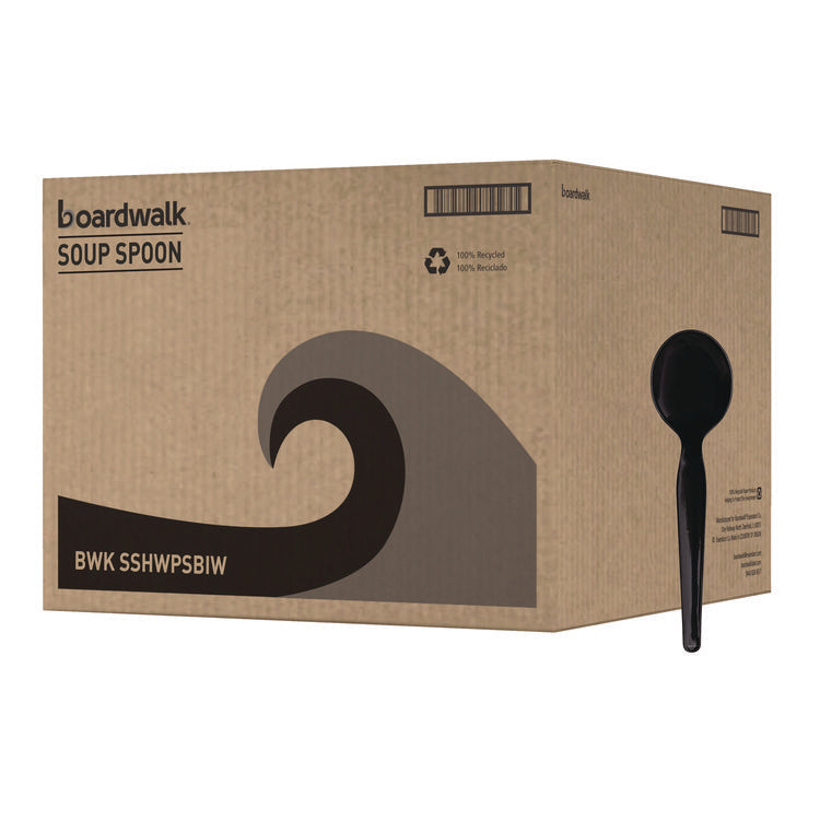 Heavyweight Wrapped Polystyrene Cutlery, Soup Spoon, Plastic, Black, 1,000/Carton