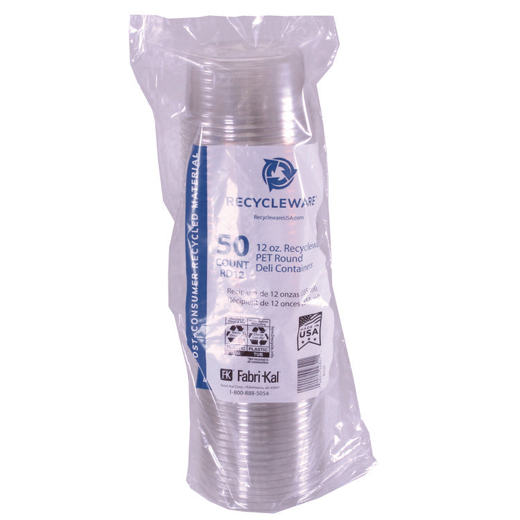 Recycleware Round Deli Container, 12 oz, 4.6" Diameter x 2.3" h, Clear, Plastic, 500/Carton