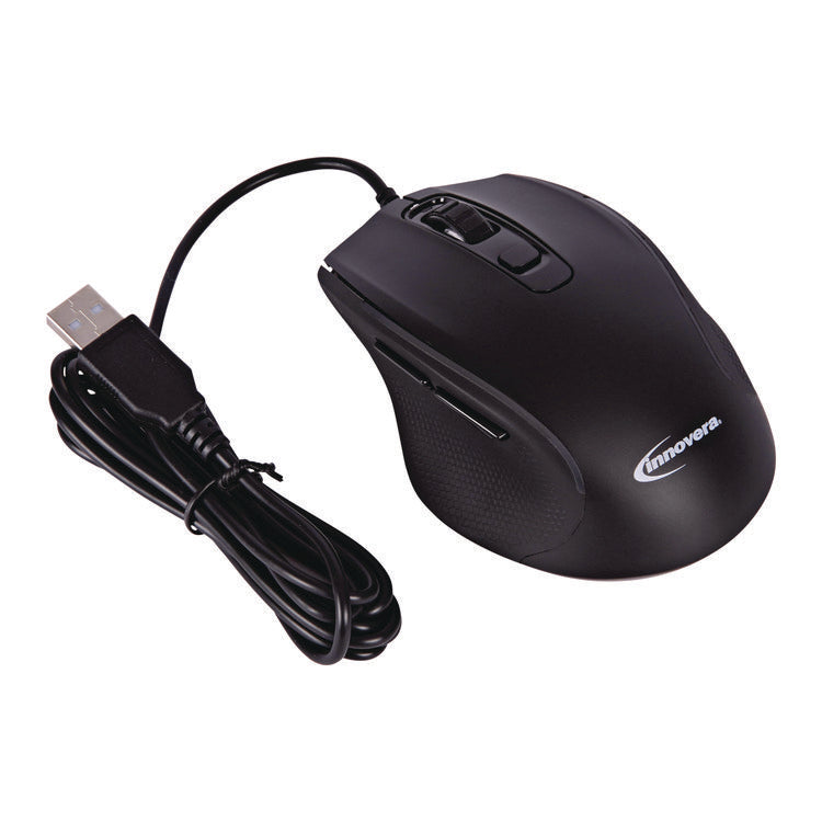 Full-Size Wired Optical Mouse, Usb 2.0, Right Hand Use, Black