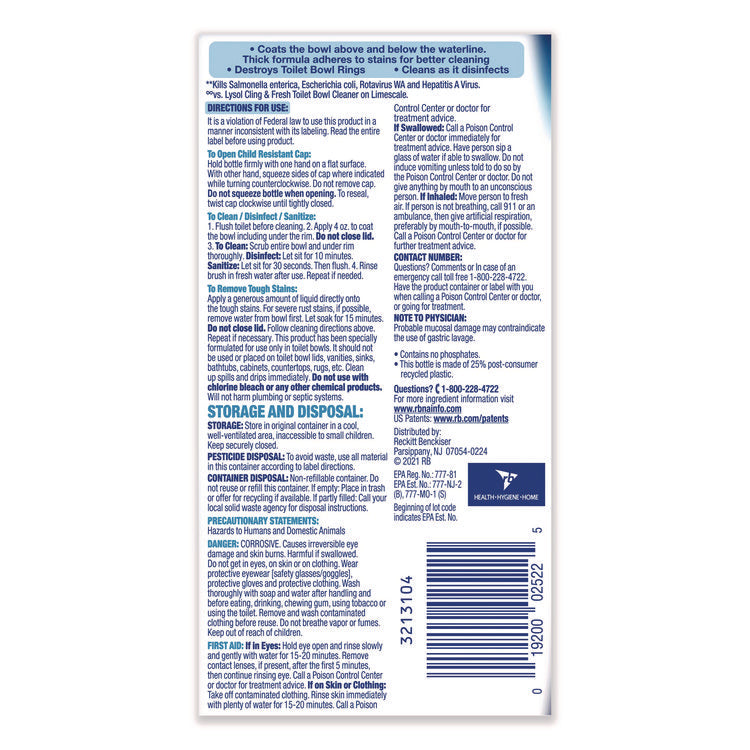 Disinfectant Toilet Bowl Cleaner, Atlantic Fresh, 24 oz Bottle, 9/Carton