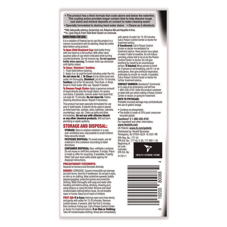Disinfectant Toilet Bowl Cleaner w/Lime/Rust Remover, Atlantic Fresh, 24 oz, 9/Carton