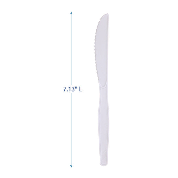 Mediumweight Polystyrene Cutlery, Knife, Plastic, White, 100/Box, 10 Boxes/Carton