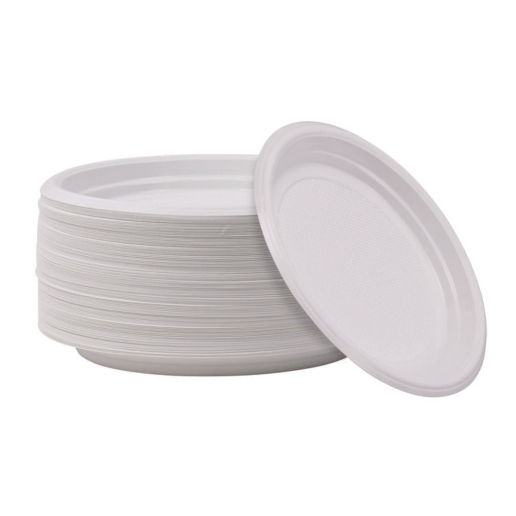 Hi-Impact Plastic Dinnerware, Plate, 9" Dia, White, 500/carton