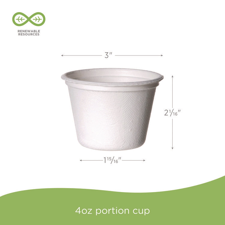 Vanguard Renewable and Compostable Sugarcane Portion Cups, 4 oz, White, 1,000/Carton