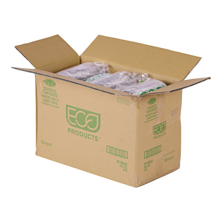 Renewable and Compostable Lids, Fits 24, 32 and 48 oz Salad Bowls, Clear, Plastic, 300/Carton