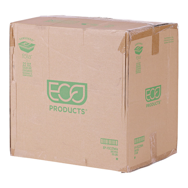 Vanguard Folia Renewable and Compostable Take-Out Container, 3 Compartments, 22 oz, 5.39 x 5.94 x 2, White, Sugarcane, 300/CT