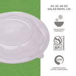 Renewable and Compostable Lids, Fits 24, 32 and 48 oz Salad Bowls, Clear, Plastic, 300/Carton