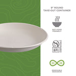 Vanguard Worldview Renewable and Compostable Sugarcane Take-Out Containers, 34.1 oz, 9 x 9 x 1.25, White, 400/Carton