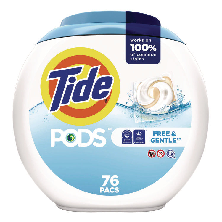 PODS Laundry Detergent, HE Compatible, Free and Gentle, 63 oz Tub, 76 Pacs/Tub