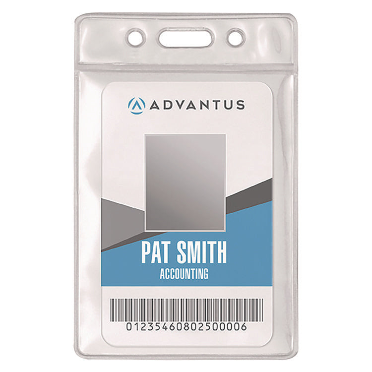 ID Badge Holder, Clear, Vertical Orientation, 2.38 x 3.5 Insert, 50/Pack
