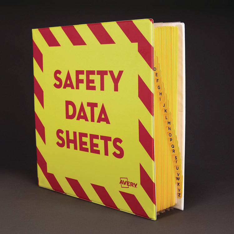 Heavy-Duty Preprinted Safety Data Sheet Binder, 3 Rings, 3" Capacity, 11 X 8.5, Yellow/red