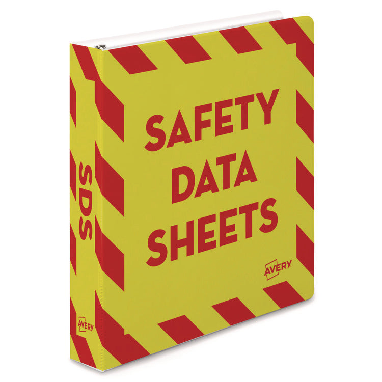 Heavy-Duty Preprinted Safety Data Sheet Binder, 3 Rings, 1.5" Capacity, 11 X 8.5, Yellow/red