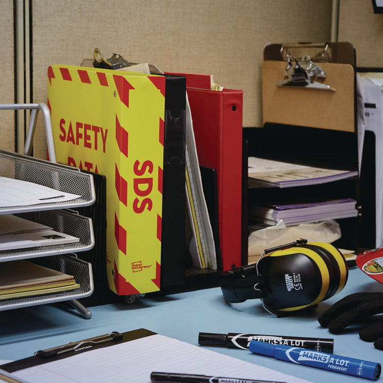 Heavy-Duty Preprinted Safety Data Sheet Binder, 3 Rings, 1.5" Capacity, 11 X 8.5, Yellow/red