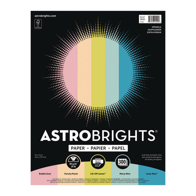 Color Paper - "Sprinkles" Assortment, 24 lb Bond Weight, 8.5 x 11, 25 Assorted, 300/Pack