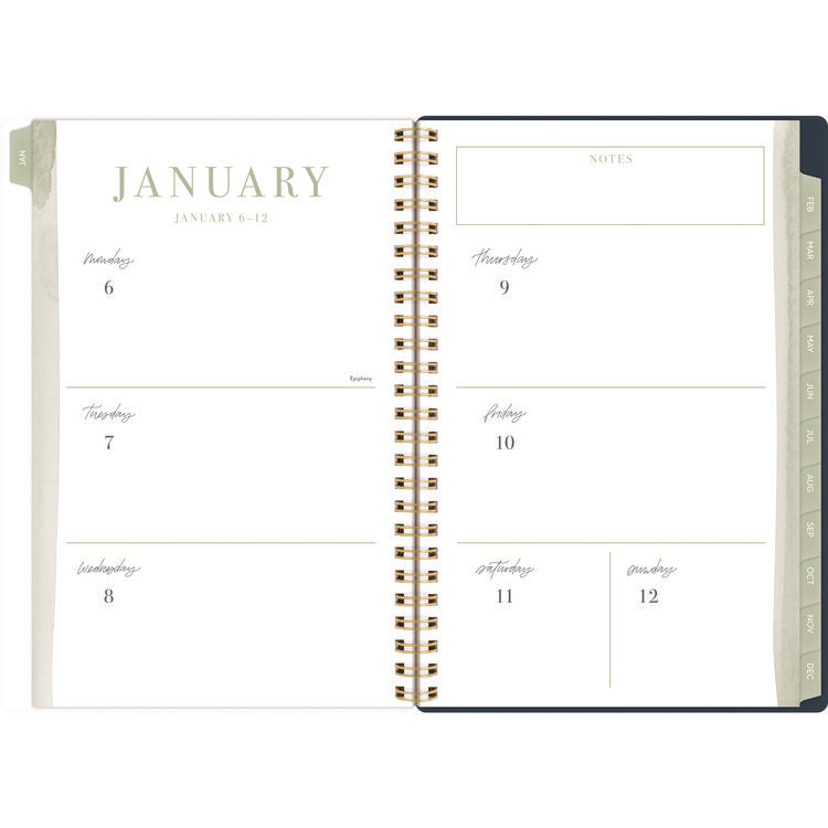 Leah Bisch Weekly/Monthly Floral Planner, Floral Artwork, 8.5" x 6.38", Blue/White/Gold Cover, 12-Month (Jan to Dec): 2025