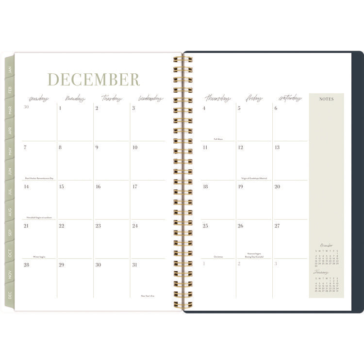 Leah Bisch Weekly/Monthly Floral Planner, Floral Artwork, 8.5" x 6.38", Blue/White/Gold Cover, 12-Month (Jan to Dec): 2025