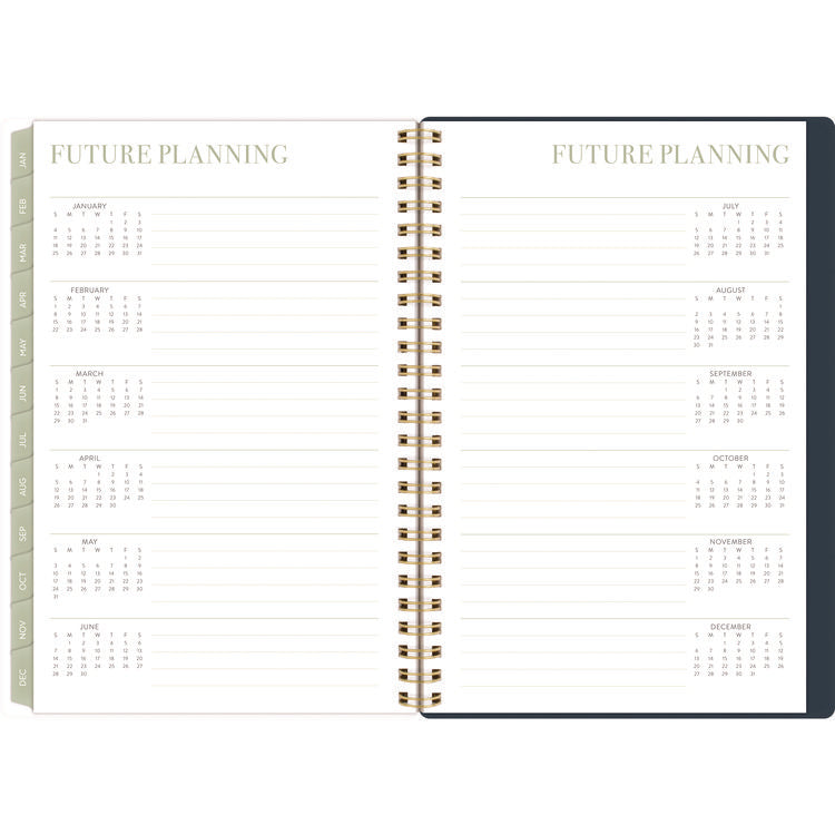 Leah Bisch Weekly/Monthly Floral Planner, Floral Artwork, 8.5" x 6.38", Blue/White/Gold Cover, 12-Month (Jan to Dec): 2025