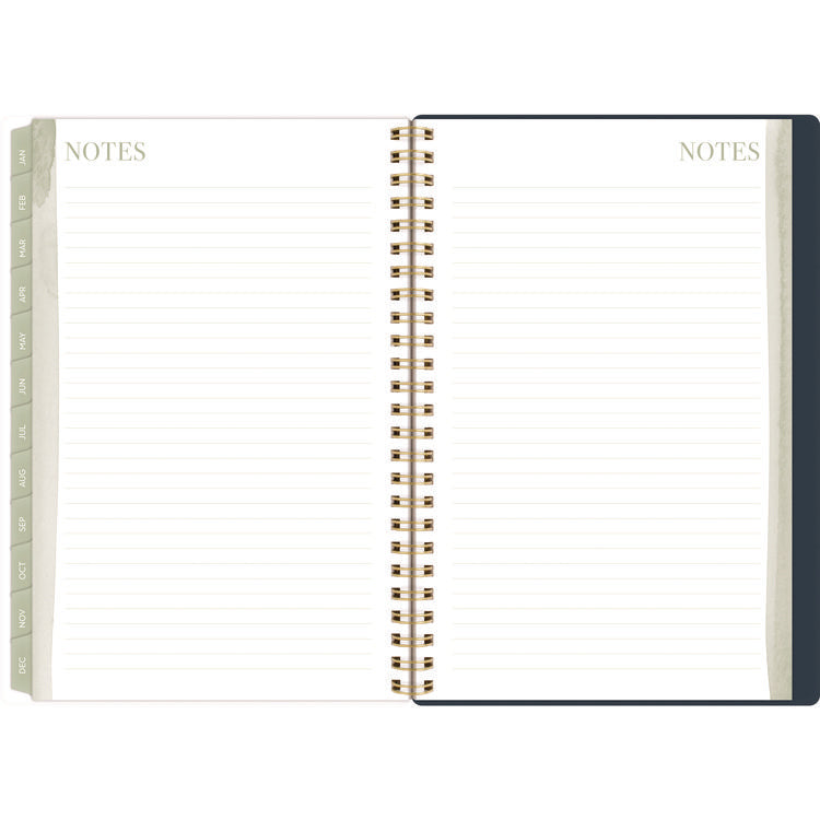 Leah Bisch Weekly/Monthly Floral Planner, Floral Artwork, 8.5" x 6.38", Blue/White/Gold Cover, 12-Month (Jan to Dec): 2025