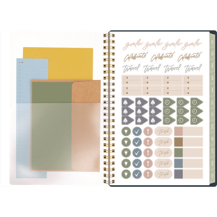 Leah Bisch Weekly/Monthly Floral Planner, Floral Artwork, 8.5" x 6.38", Blue/White/Gold Cover, 12-Month (Jan to Dec): 2025