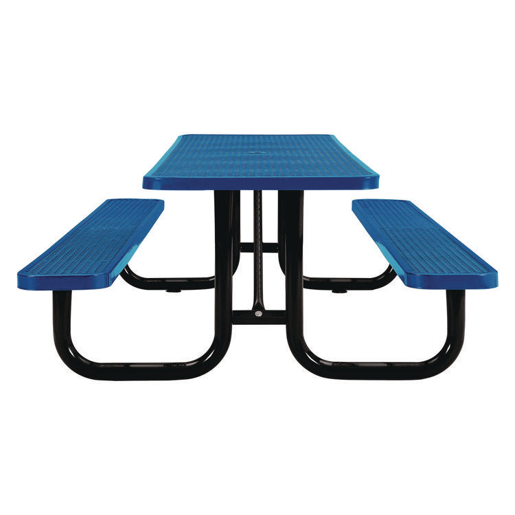 Expanded Steel Picnic Table, Rectangular, 96 x 62 x 29.5, Blue Top, Blue Base/Legs