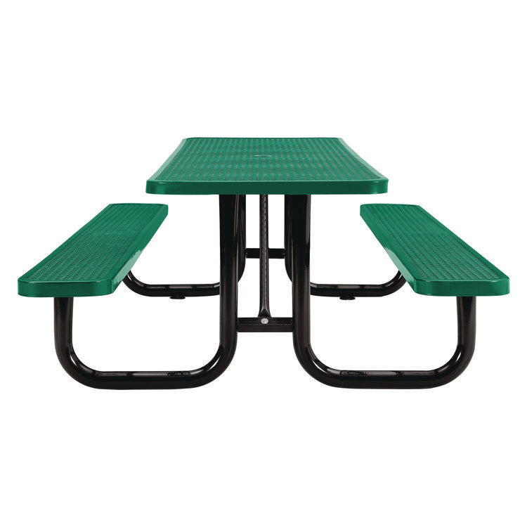 Expanded Steel Picnic Table, Rectangular, 96 x 62 x 29.5, Green Top, Green Base/Legs