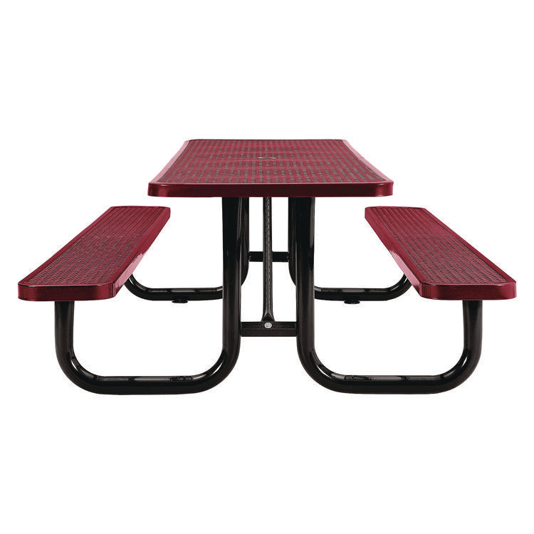 Expanded Steel Picnic Table, Rectangular, 96 x 62 x 29.5, Red Top, Red Base/Legs