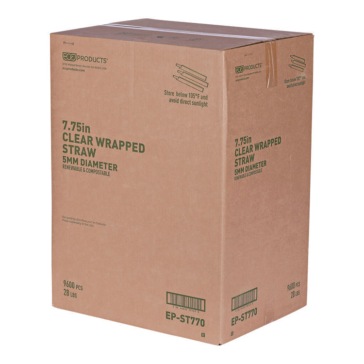 Clear Wrapped Straw, 7.75", Pla, 400/pack, 24 Packs/carton