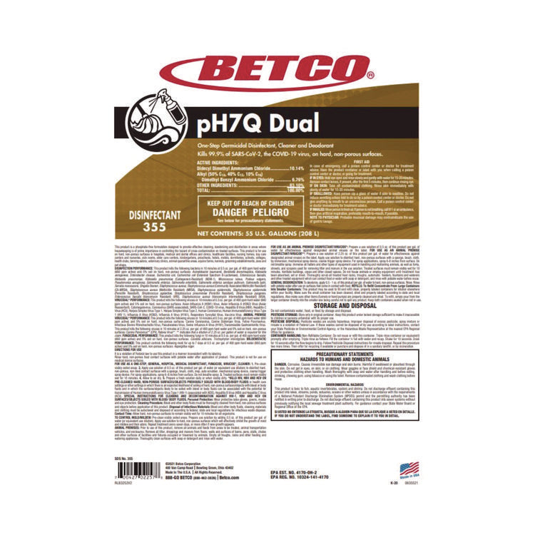 pH7Q Dual Neutral Disinfectant Cleaner, Lemon Scent, 10.78 gal Drum