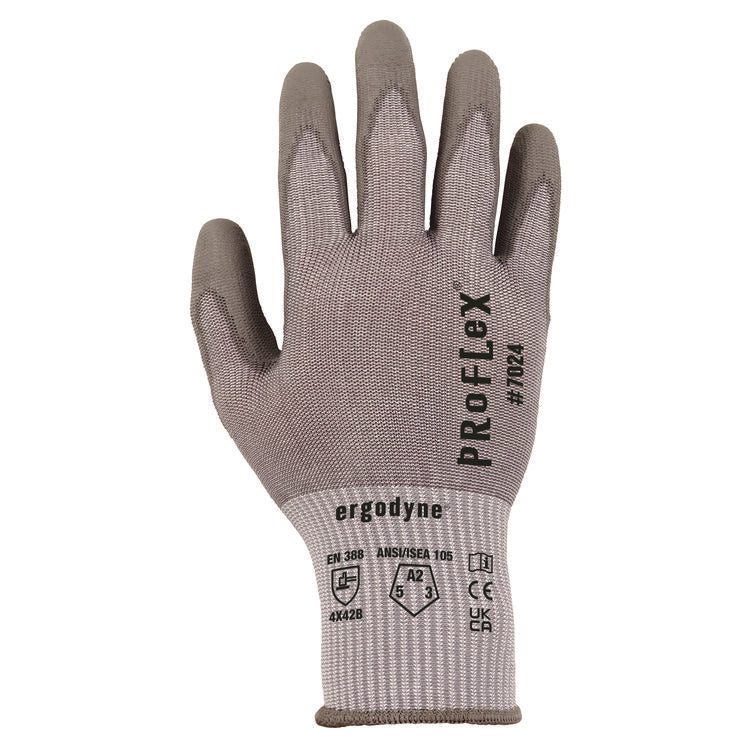 ProFlex 7024 ANSI A2 PU Coated CR Gloves, EN388: 4X42B, 7" Long, X-Small, Gray, Pair