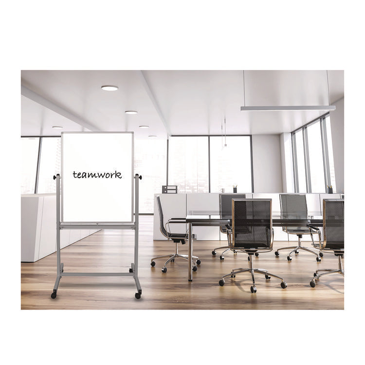 Mobile Magnetic Whiteboard, 24" x 36", White Surface, Satin Aluminum Frame