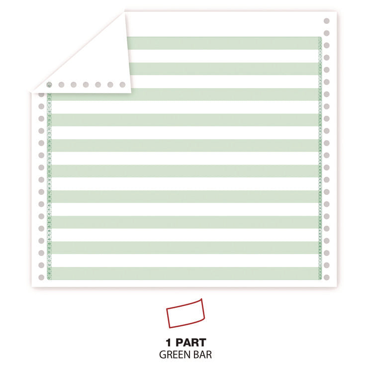 Printout Paper, 1-Part, 20 lb Bond Weight, 14.88 x 11, White/Green Bar, 2,400/Carton
